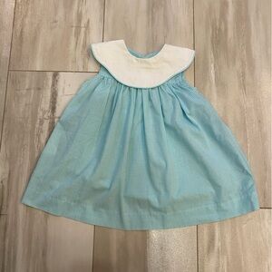 Mom & Me Teal Aqua Blue Gingham Sleeveless Dress with White Collar, girls 3M